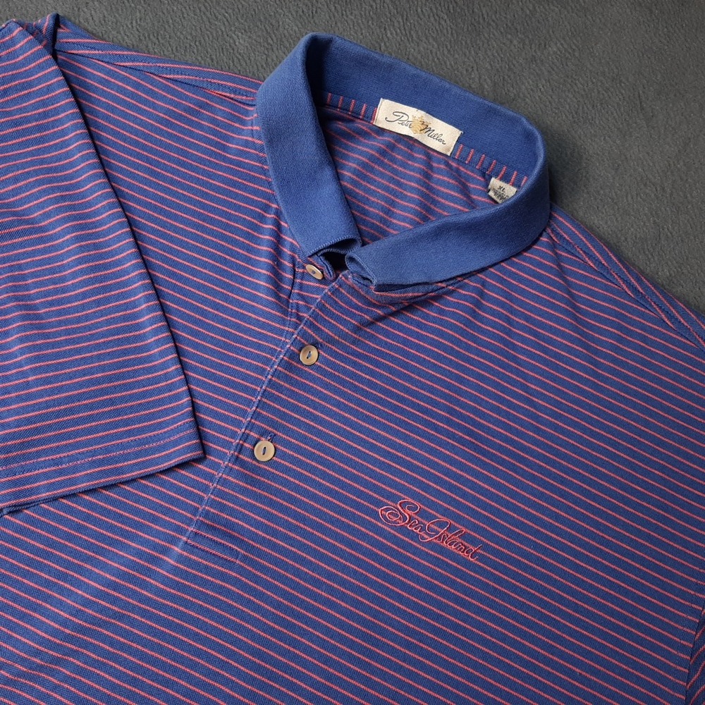 Peter Millar Polo Shirt Mens Extra Large Blue Pink Striped Sea Island Golf